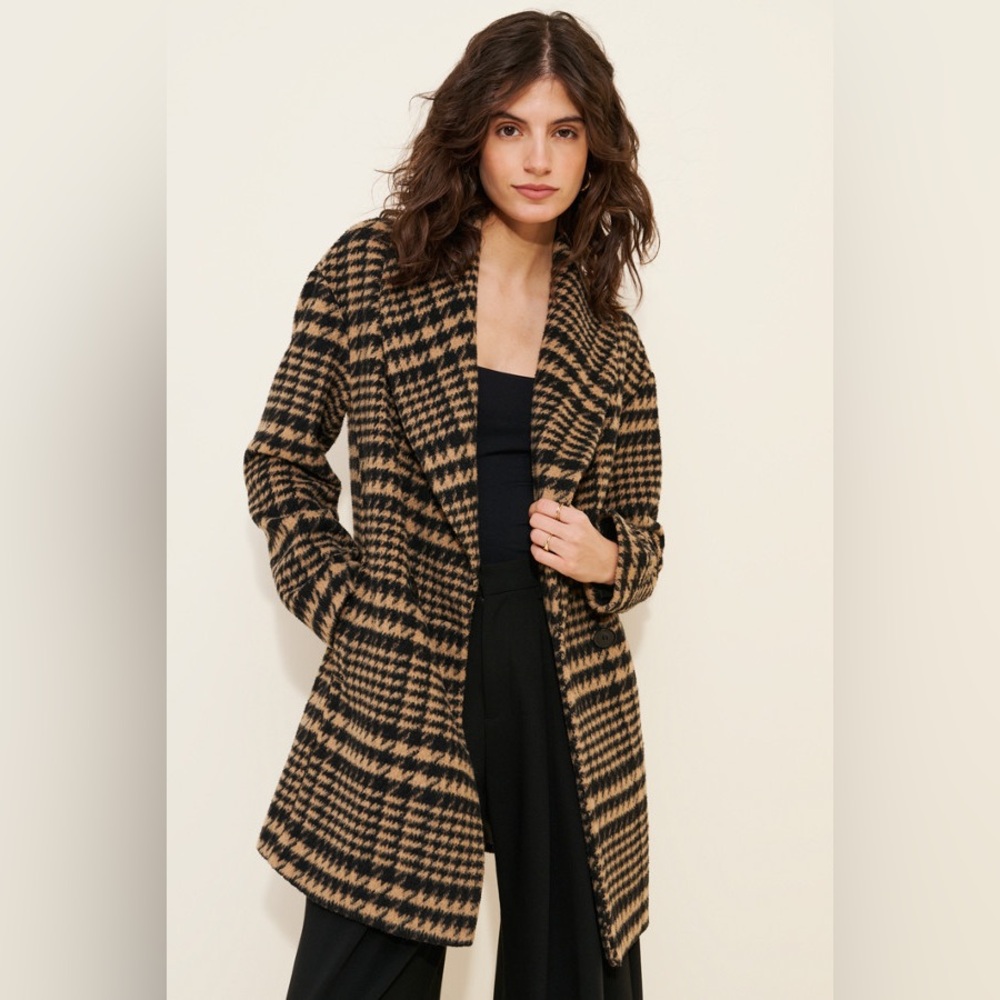 Avec Les Filles Oversized Houndstooth Coat - Black and Tan size medium